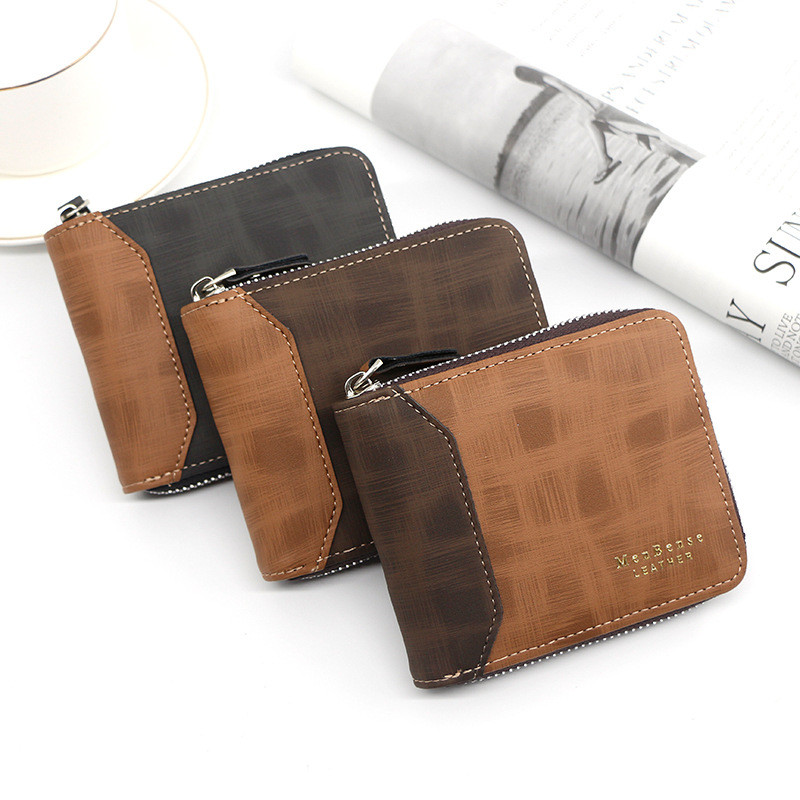 

Fashion Frosted mens short wallet Pu Leather Casual Multi-card Zipper Bag Card & ID Holders small Coin Purse Minimalist Wallet, Customize