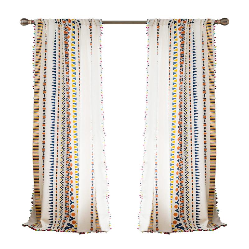 

Curtain & Drapes 2pcs Office Light Filtering Geometric Cotton Linen Living Room Balcony Rustic Style Home Decor Window Washable