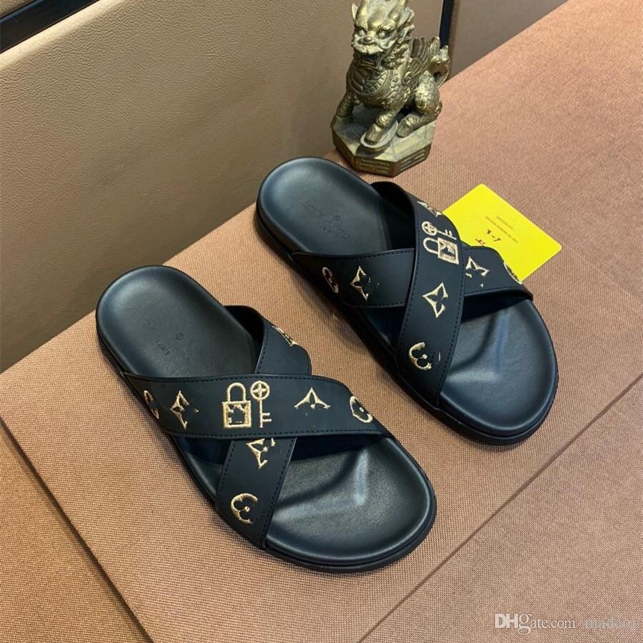 

Summer Luxury Genuine Leather Sandals Men Casual Beach Shoes Designer Non-slip Slippers Male Thick Rubber Sole Black Slides Boy Slip on Slip