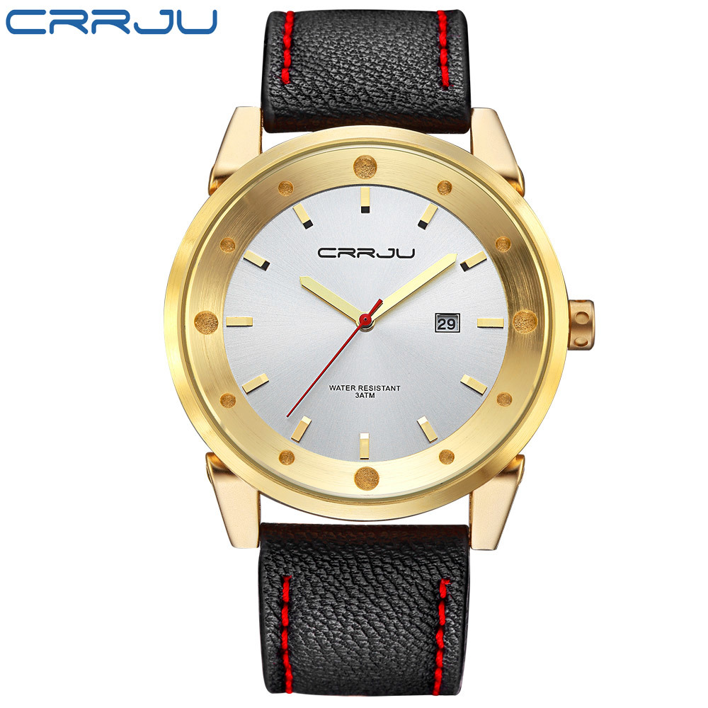

Top Luxury Brand CRRJU Men Sports Watches Men's Quartz Date Clock Man Leather Army Military Wrist Watch Relogio Masculino 210517, Silver white