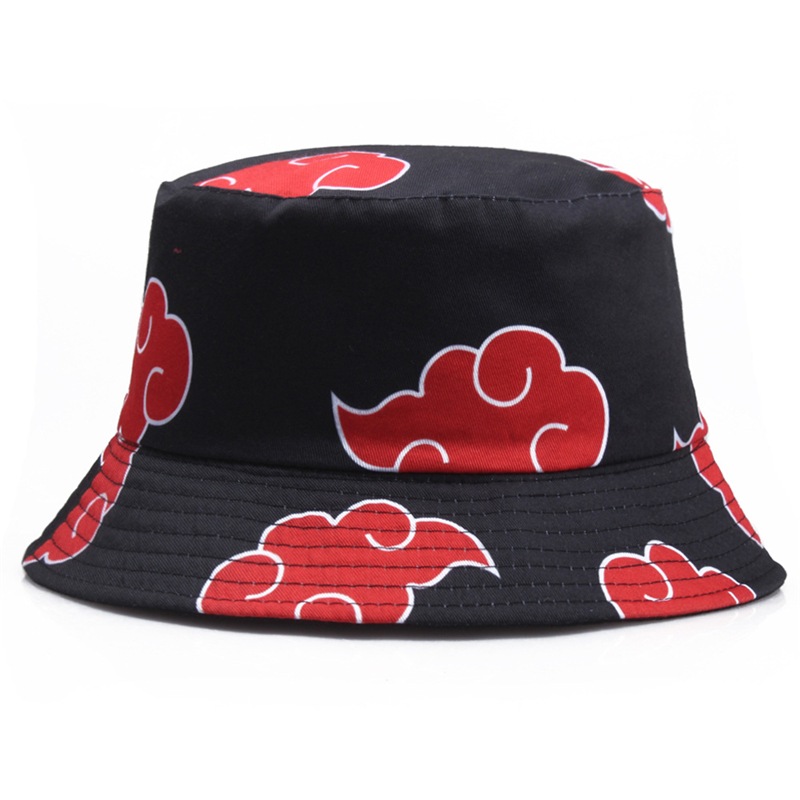 

Japanese Anime Products Naroto Akatsuki Red Cloud Bucket Hat Fisherman Hat Outdoors Sunscreen for Women Men Summer Hat, Black 2