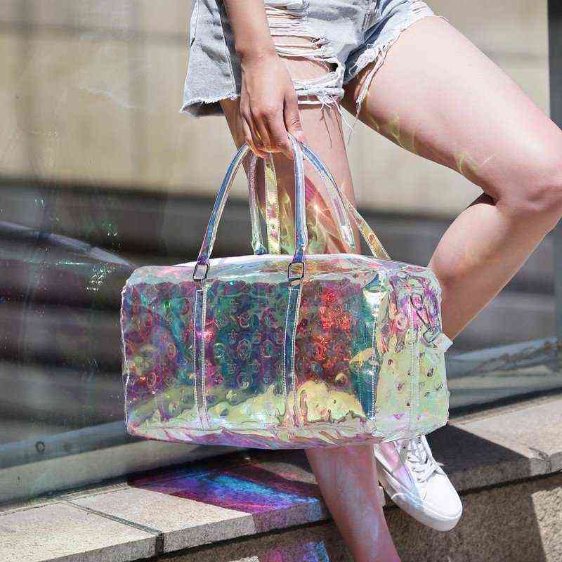 

Holographic Transparent Bag Women Handbag Sac Holo Laser Gym Travel Bag 2021 Summer PVC Luggage Shoulder Large Capacity Bolsa Y211115