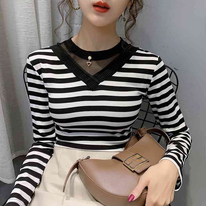 

High Quality Korean Autumn Women Tee T Shirts Femme Slim Long Sleeve Black Office Tshirt Lady Tops Casual Cotton T-Shirt 210603
