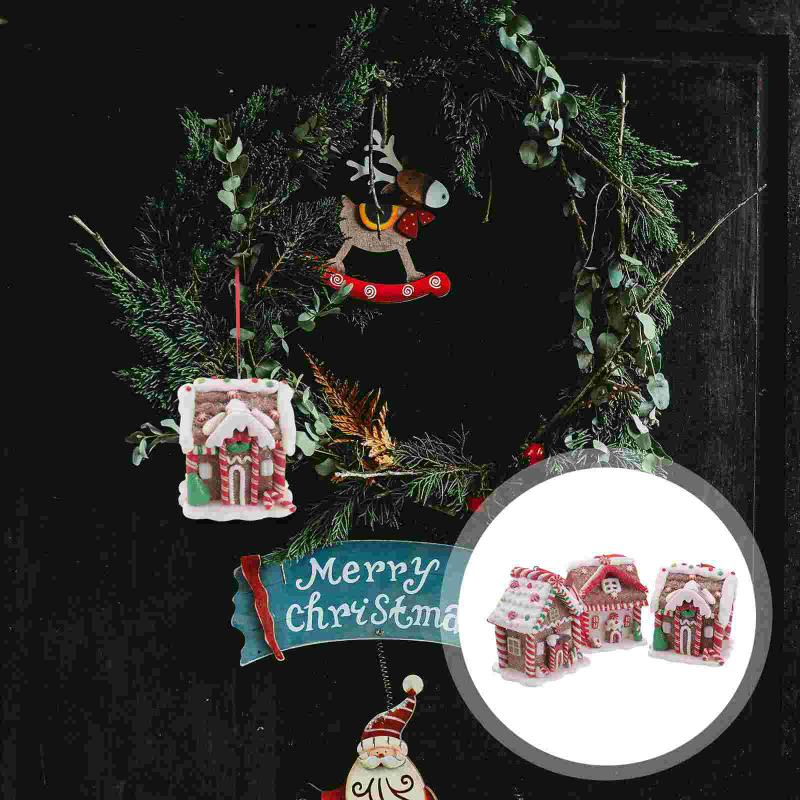 

Christmas Decorations 3Pcs House Shaped Adornment Resin Crafts Model Decoration