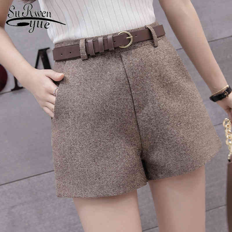 

fashion comfortable elegant wild casual bottom shorts high waist belt slim wide leg A-line Women' short 4329 50 210521, Dark grey