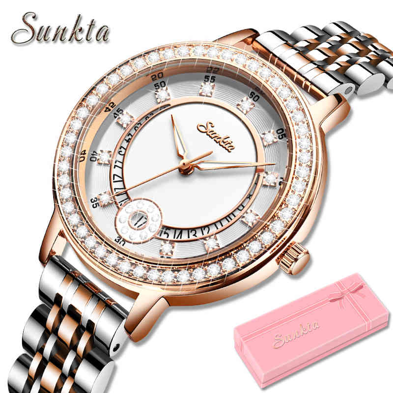 

Montre Femme SUNTKA Classic Watches For Women Top Luxury Brand Gift Clocks Bracele Watch Woman Dress Waterproof Ladies Watch+Box 210517, White