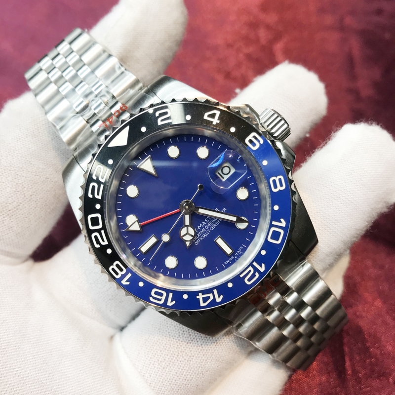 

Men Watches 2813 black and blue Ceramic bezel sapphire glass blue dial 904L stainless steel Luminous Automatic Mechanical waterproof wristwatches, Box