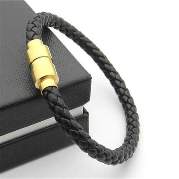 

Fashion Jewelry Leather Bracelet Magnet Clasp Leather Braid charm Bracelet Pulseira Men's Stainless Steel Magnet Clasp bangles