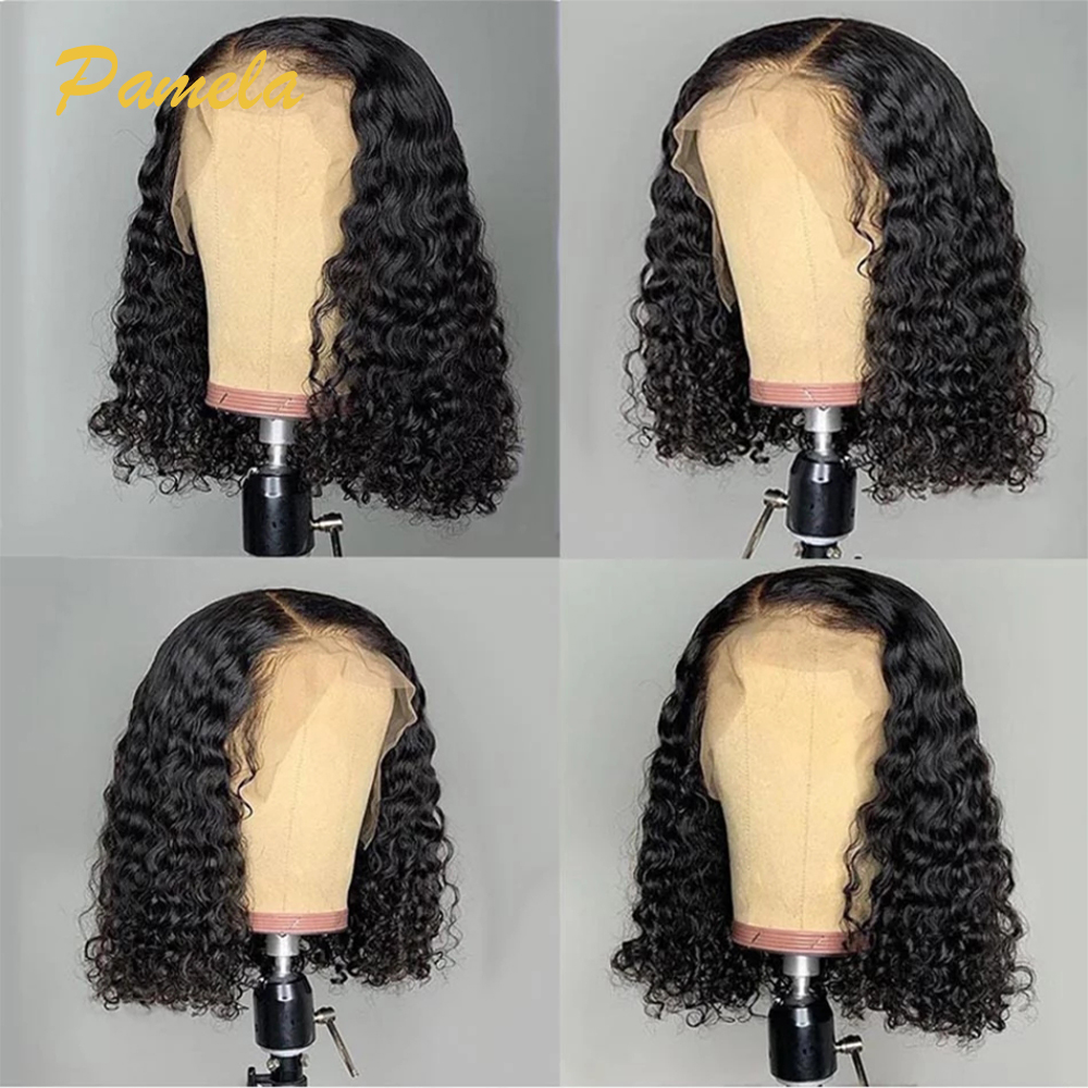 

13X4 Lace Front Kinky Curly Human Hair Curly BOB 5X5 Closure Short Curly Bob Wig 4x4 Brazilian Remy Human Hair Wig, Natural color