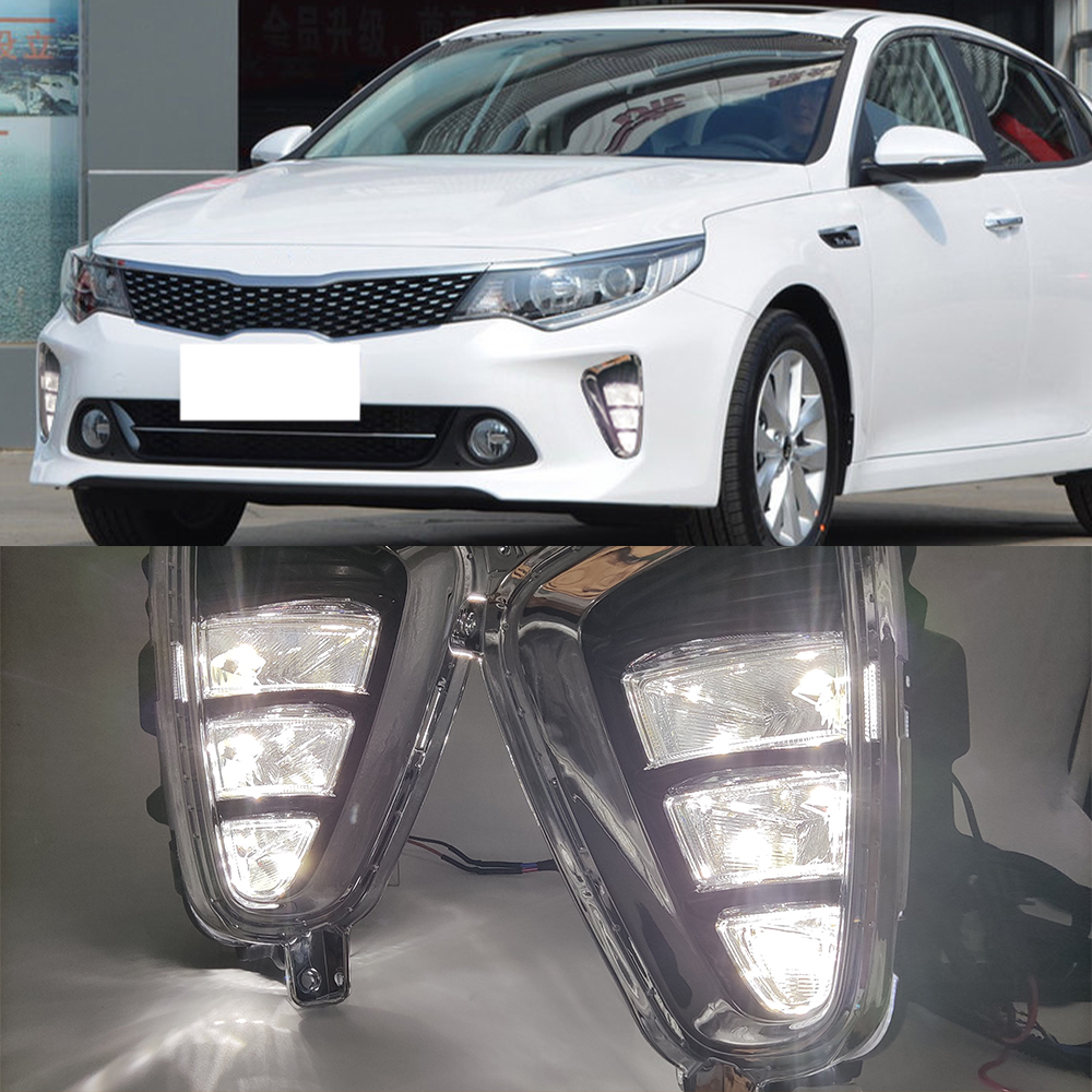 

1Set Car LED DRL Daytime running light Fog Lamp With yellow turn signal Day light foglights For Kia K5 Optima 2016 2017