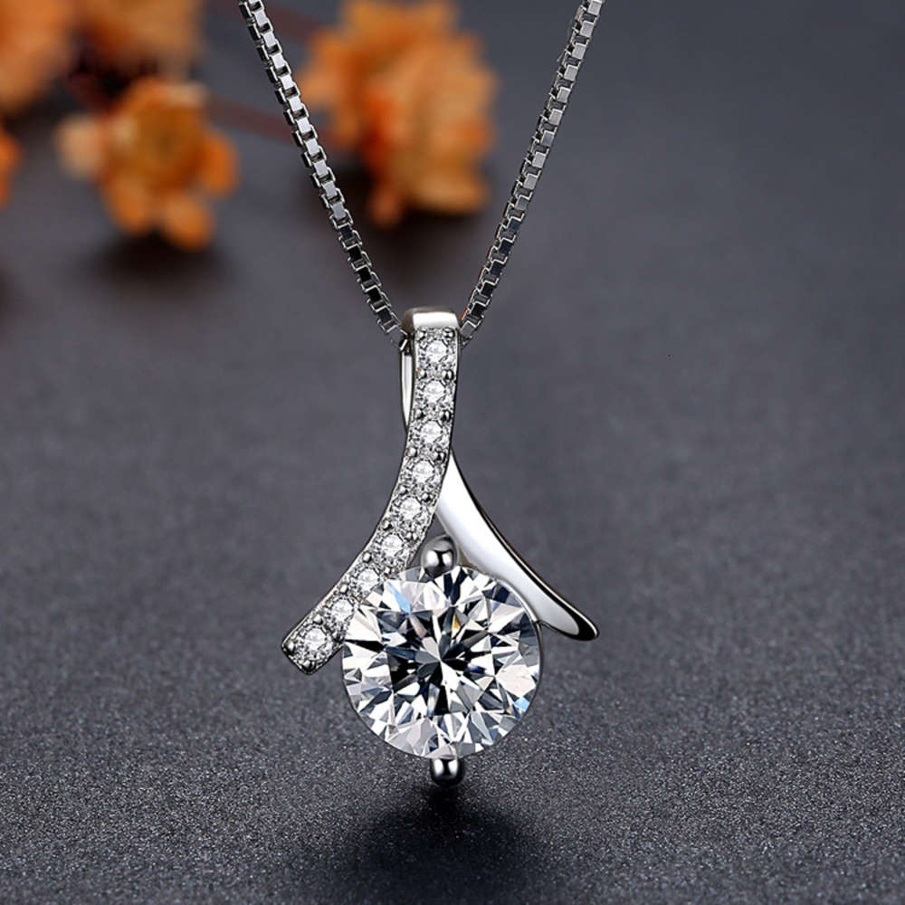 

necklaceS925 Korean versatile micro set Zircon Pendant Necklace women's Sterling Silver clavicle chain