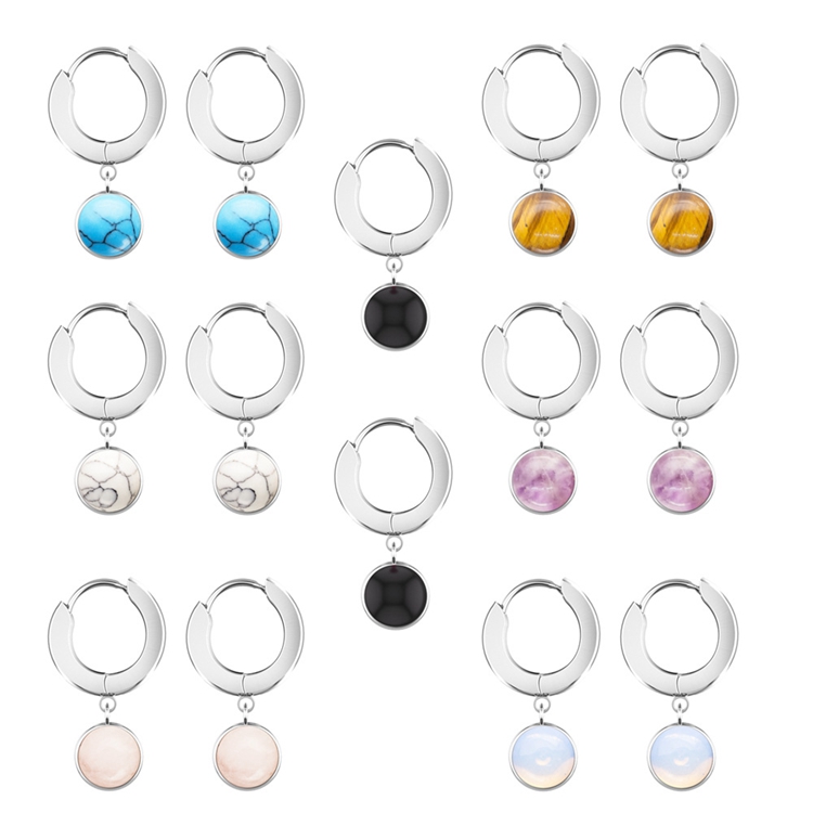 

Natural crystal stud Stainless Steel Round Amethyst Turquoise Pendant Ring Earrings