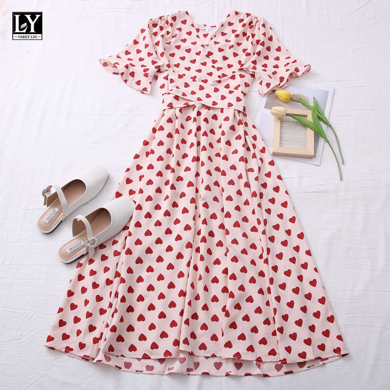 

LY VAREY LIN Summer Women Sweet V-neck Short Sleeve Printing Dress Casual Sexy Slim Empire Chiffon Bohemian Long Dresses 210526, 12