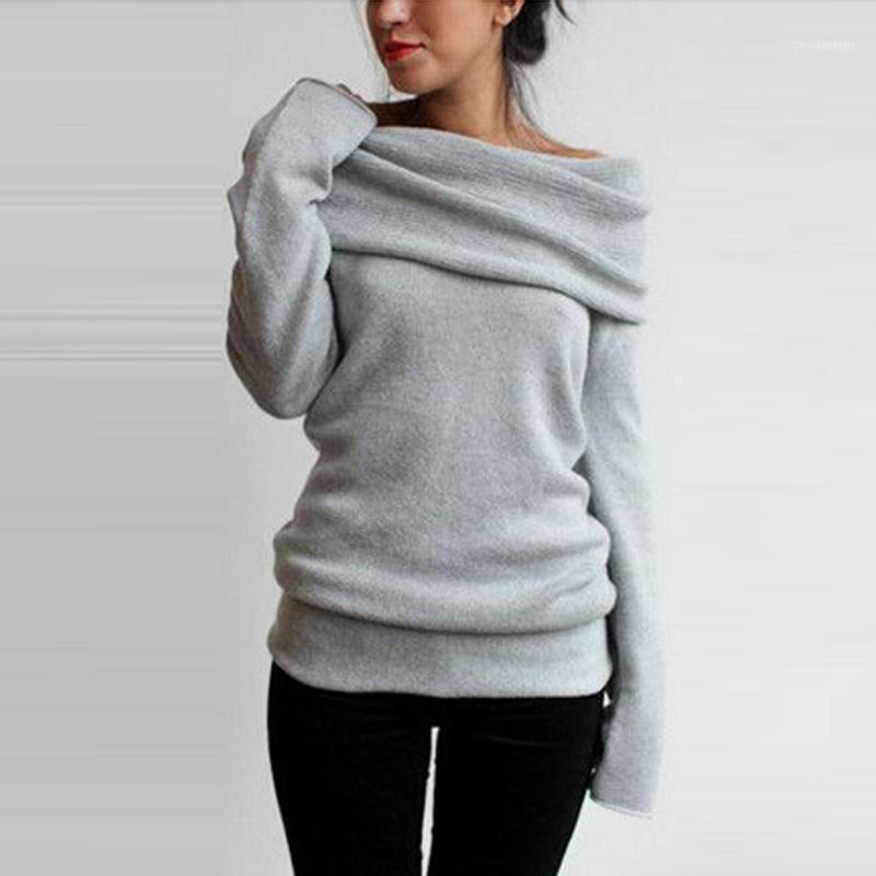 

Women' Sweaters Wholesale- Fashion Autumn Winter Casual Pullover Clothing Slash Neck Long Sleeve Coat Outerwear Tops Sweater G, Grey