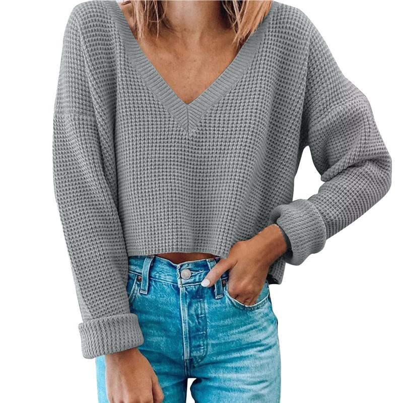 

Women's Sweaters Womens V Neck Sweater Tops Knit Cropped Top Shirt Long Sleeve Pullover Short Crop Warm Sexy, White;black