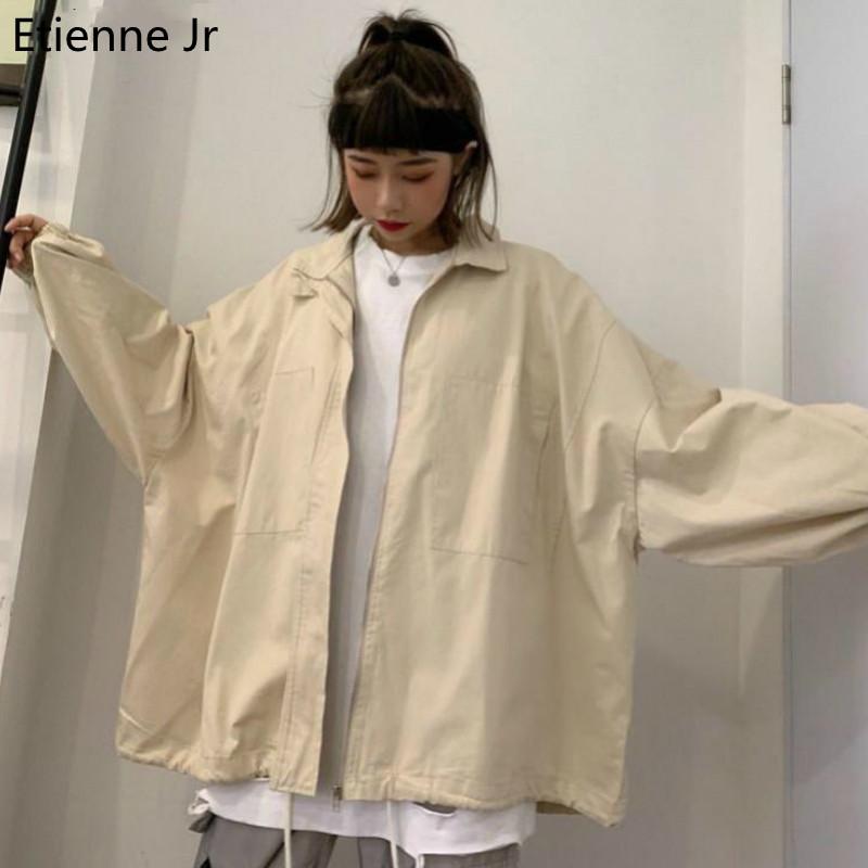 

Women's Trench Coats Etienne Jr Women Spring Solid BF Oversize Womens Loose Fashion Casual Harajuku Windbreaker Ins All-match Ulzzang, Tan;black