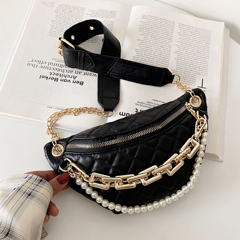 

Women Waist Bag Casual Chain Shoulder Chest Bag 2021 New Banana Belt Bag Pu Leather Fanny Packs Women Zipper Chest Purse, White
