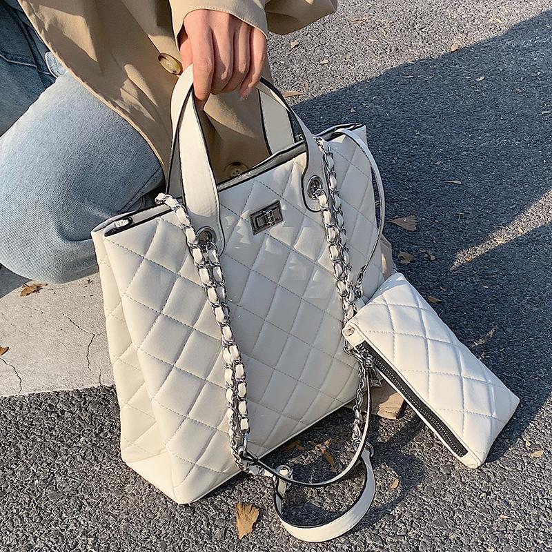 

Evening Bags Lattice Large Tote Bag 2021 High-quality PU Leather Women's Designer Handbag Shoulder Messenger