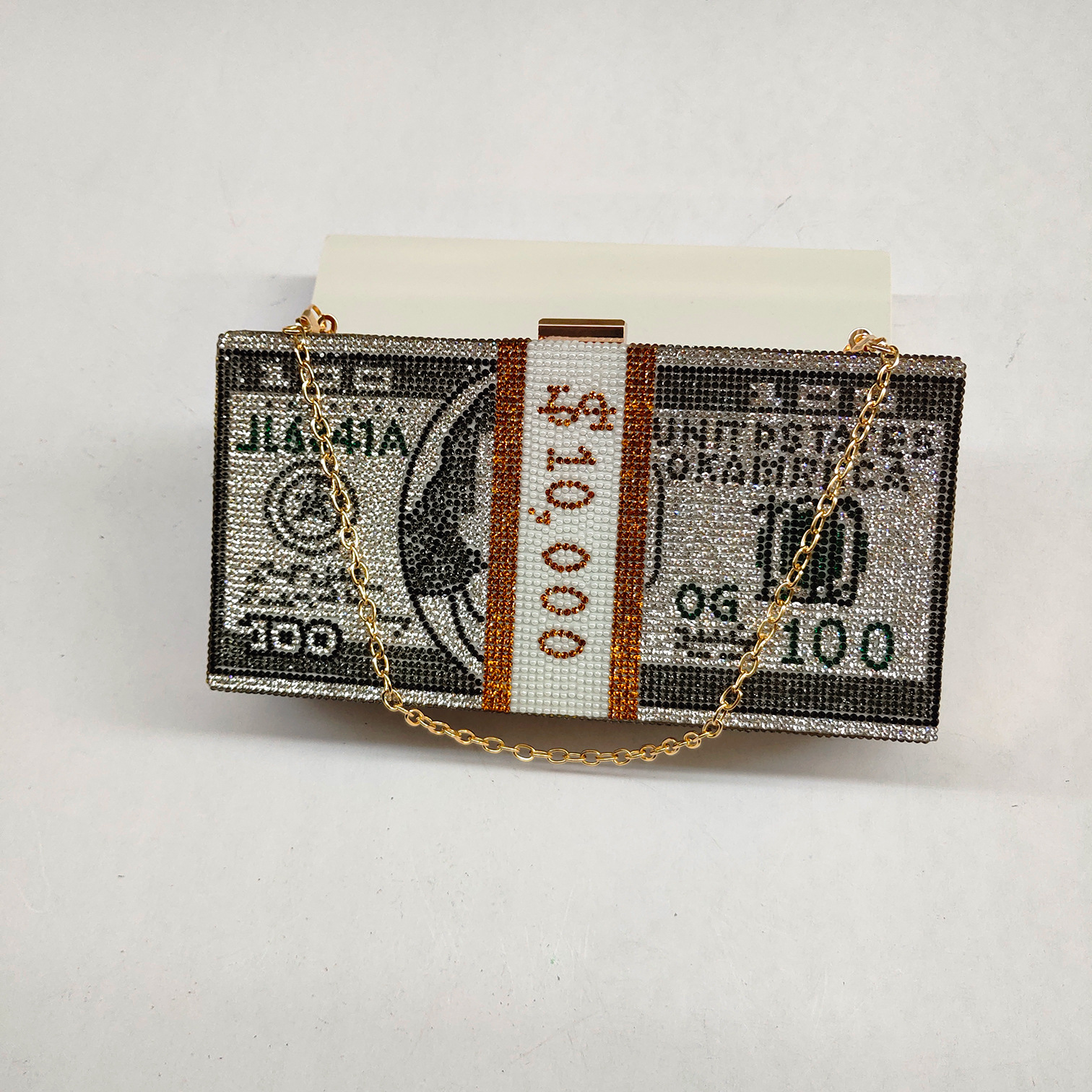

Fashion style Brilliant Shiny Dollar Evening Bag 7 colors Handbag with chain Cash Bag Rhinestone Dinner Case Banquet case Evening Bag Clutch Purse, Green