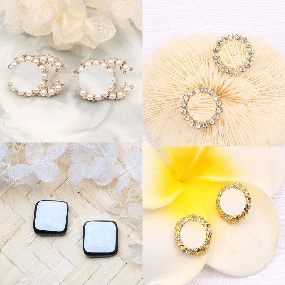 

20style 18K Gold Plated Luxury Brand Designers Letters Stud Geometric Women Long Eardrop Crystal Rhinestone Pearl Earring Bride Wedding Party Jewelry
