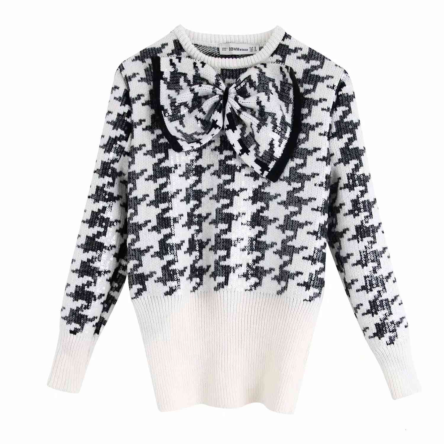 

women's sweaters plaid knitted autumn women elegant winter sweater female fashion party sueter invierno o-neck bow blusas muj, White;black