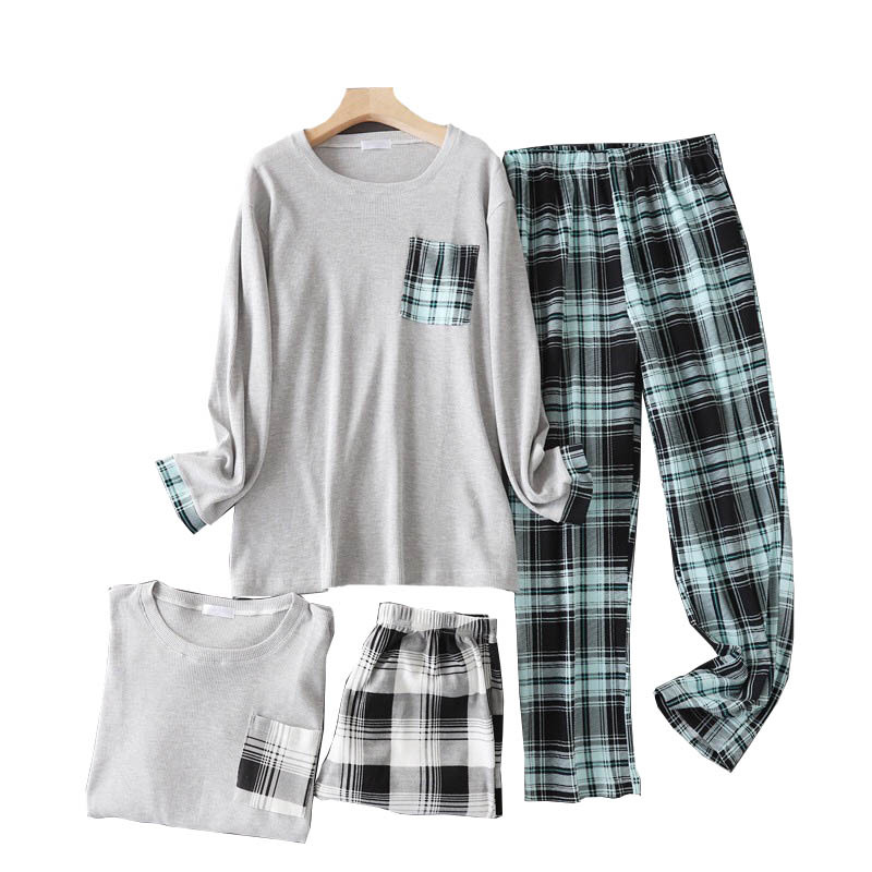

Women's Sleepwear Fall Winter New Men Plus Size Pajamas Set Comfort Full Cotton Plaid 2Pcs Round Collar Soft Casual Wear Loose Hom, Green plaid