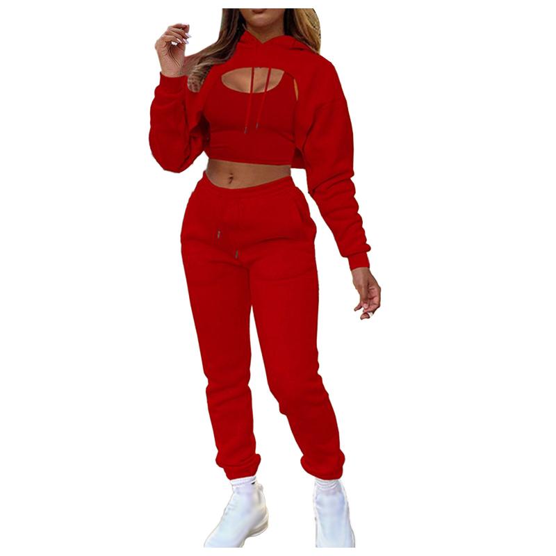 

Women's Tracksuits Casual 3 Piece Outfits Solid Sweatshirts Crop Top And Trousers Pants Sets Track Suits Beautiful Women, Gray