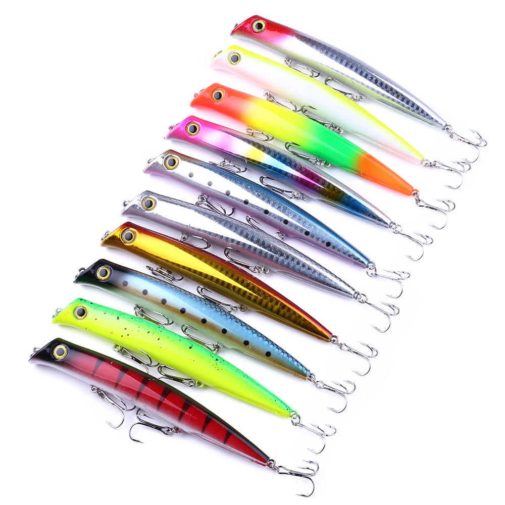

3D Eyes Popper pencil Fishing lure 120mm 17g Colorful ABS Plastic Floating hard bait with 3 hooks