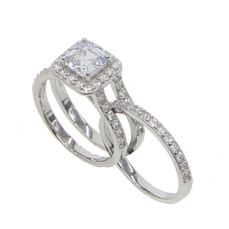 

Cluster Rings Promotion 100% 925 Sterling Silver Wedding Engagement Ring Set 5A Cubic Zirconia Iced Women Finger Jewelry