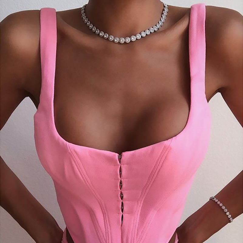 

Spring Arrival Solid Color U-neck Slim Open Navel Sexy Vest MZ662 210525, Pink