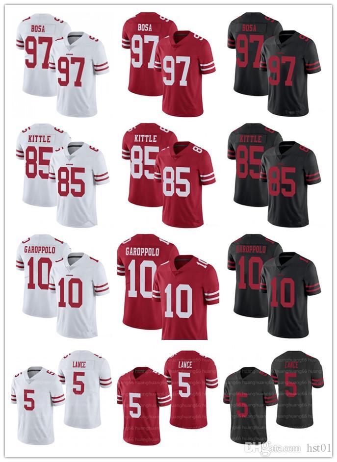 

Men women Youth San Francisco 49ers 85 George Kittle 97 Nick Bosa 10 Jimmy Garoppolo black 5 Trey Lance Football Jerseys, Black;red