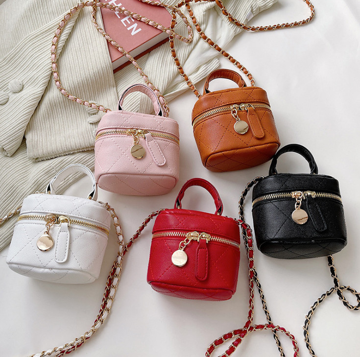 

Children diamond lattice quilted handbag women square boxes cosmetics bucket bag girls metals chain messenger bags kids purses Q3197, Black