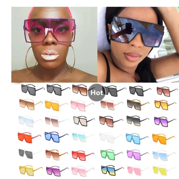

Wholesale 34 Colors One Piece Square Sunglasses For Women Men Vintage Oversized Gradient Sun Glasses Female Elegant Shades Uv400
