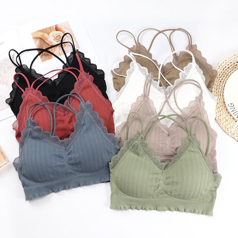 

Padded Lace Bra Top Women Push Up V Neck Sexy Lingerie Wireless Bralette Strapless Wrapped Chest Underwear Femme Full Cup 2021 Camisoles & T, Black
