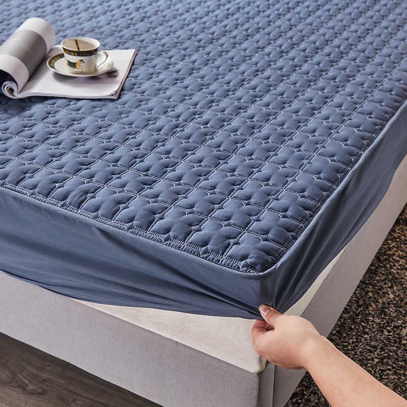 

Fitted sheet single piece cotton clip cotton Simmons protective cover solid color thickened mattress cover, White