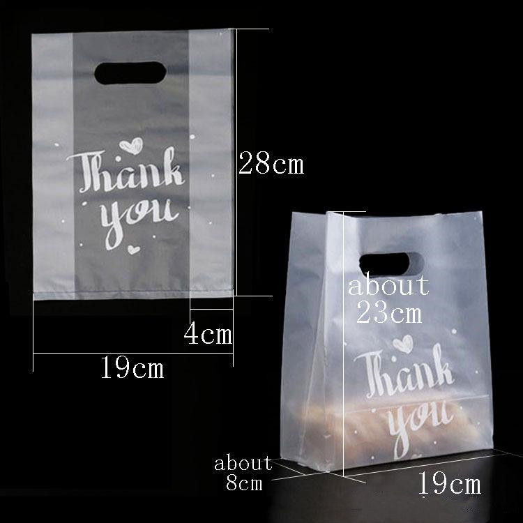 

New Thank You Plastic Gift Bag Bread Storage Shopping Bag with Handle Party Wedding Plastic Candy Cake Wrapping Bags WB2177