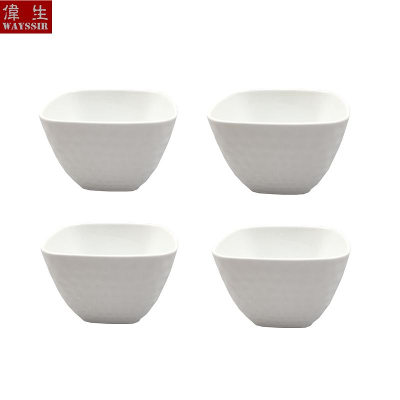 

4pcs/set Hammer Eye Super White Porcelain Square Salad Bowl Household Fruit Soup Rice Dinner Tableware Ceramics Ball Dish Bowls