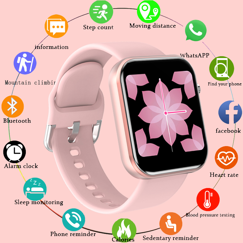 

LIGE 2021 Fashion Smart Watch Ladies Heart Rate Blood Pressure Multifunctional Sport Watch Men Woman Waterproof Smartwatch Womeng, Pink
