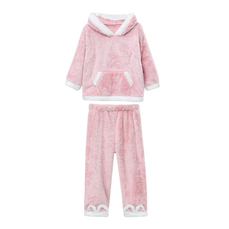 

Children's pajamas girls pajamas winter thickened flannel new foreign gas coral pills baby pajamas set plus velvet, Blue;red