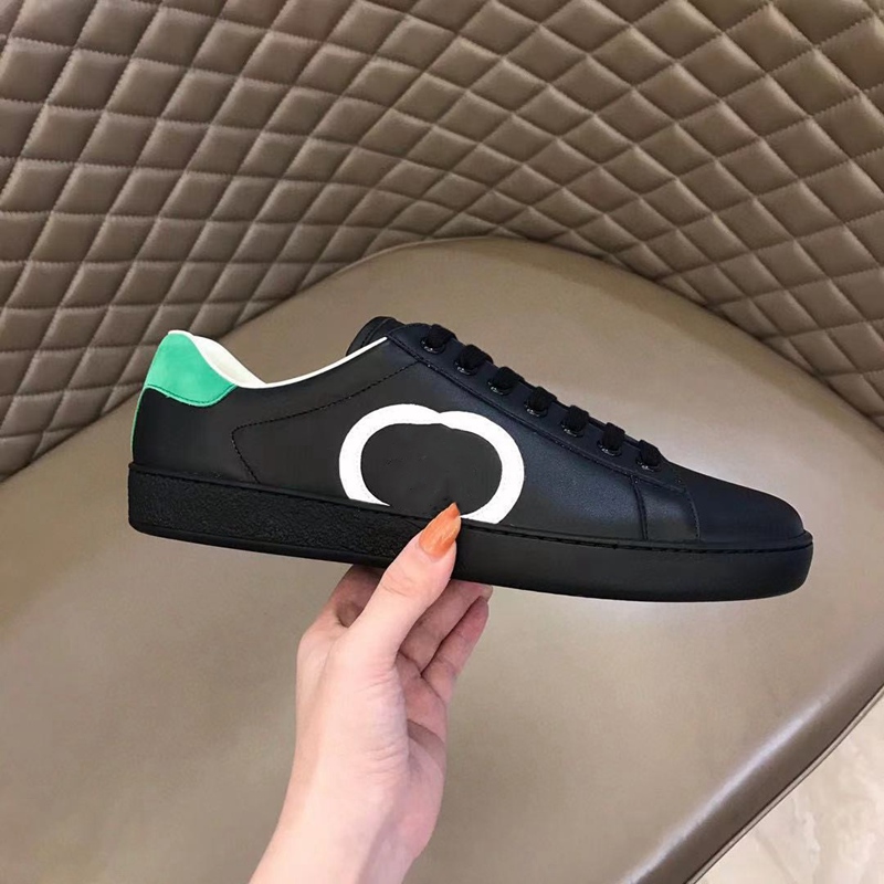 

High quality casual leather shoes embroidery classic sneakers lover, Black