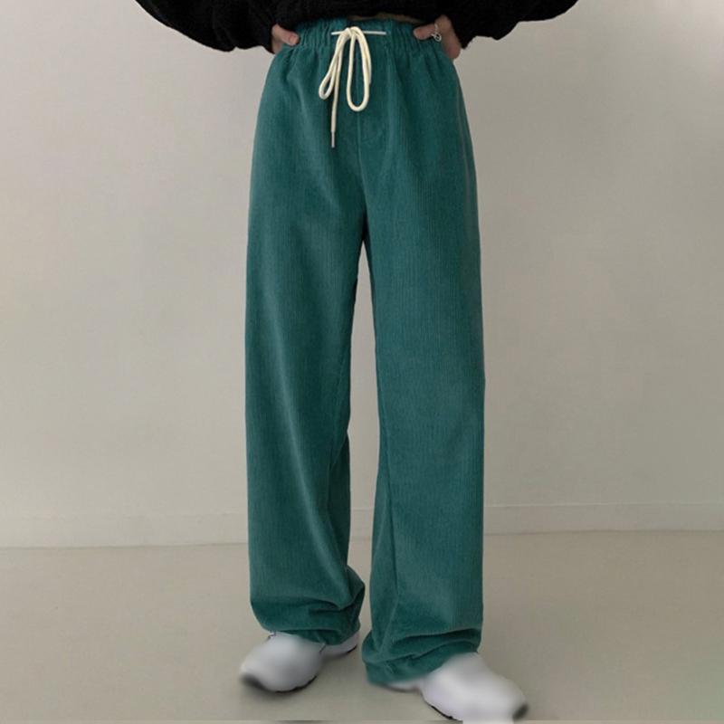 

Women's Pants & Capris Wide-leg Trousers Solid Color Summer Korean Casual Ladies Green 2021 Chic Fashion Corset Leggings, Black;white