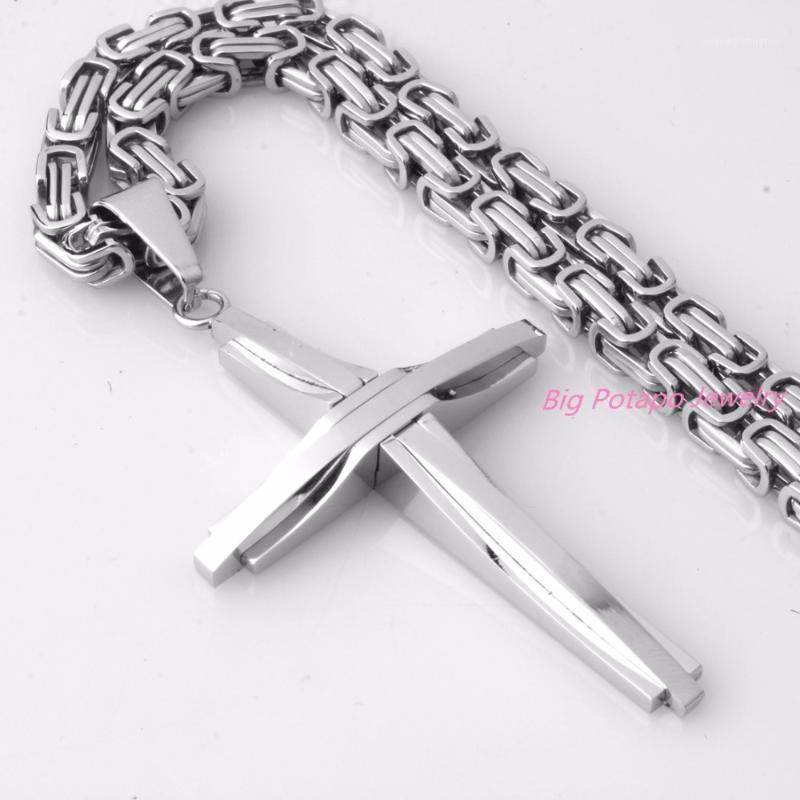 

Chains Fashion Jewelry Design Smooth Cross Pendant Necklace Mens Chain Stainless Steel Byzantine Link Black Gold Silver Color1