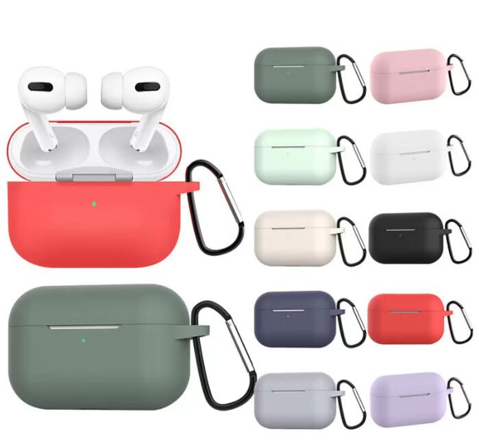 

200pcs/lot Headphone Accessories Thick Liquid Silicone Cases Waterproof for Apple AirPods Pro with Metal Buckle 12 Colors Optional Earpbuds Case