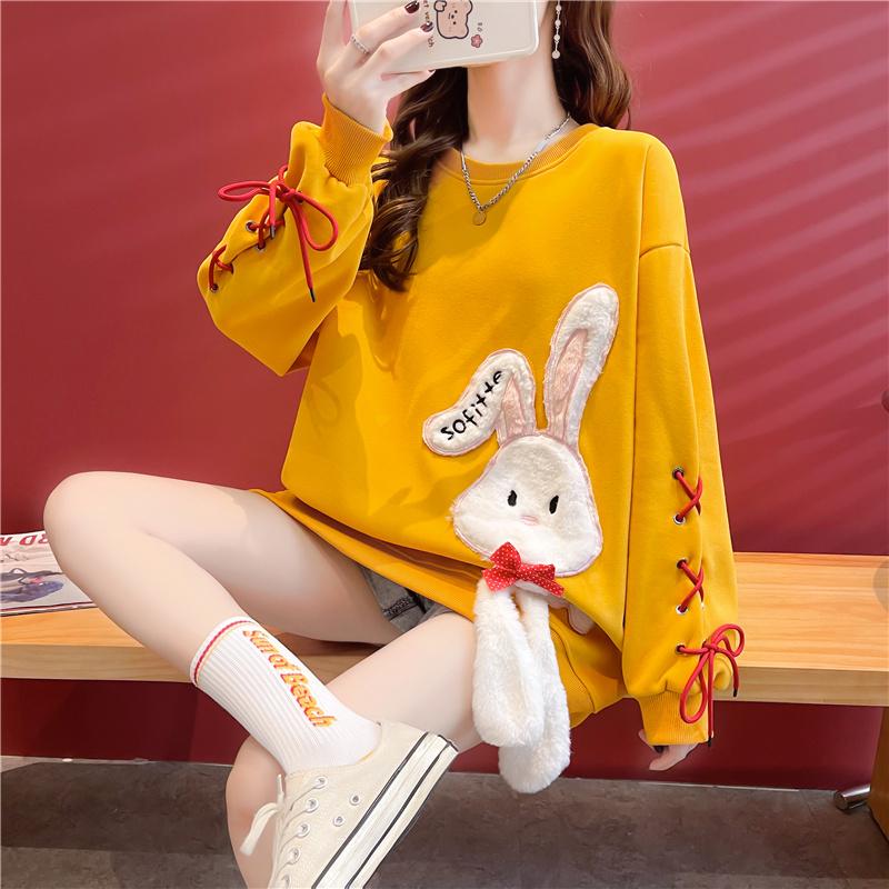 

Women's Hoodies & Sweatshirts 2021 Thick Pullover Sweatshirt Women Autumn And Winter Long-sleeved Korean Version Of The Flocking Loos, Black