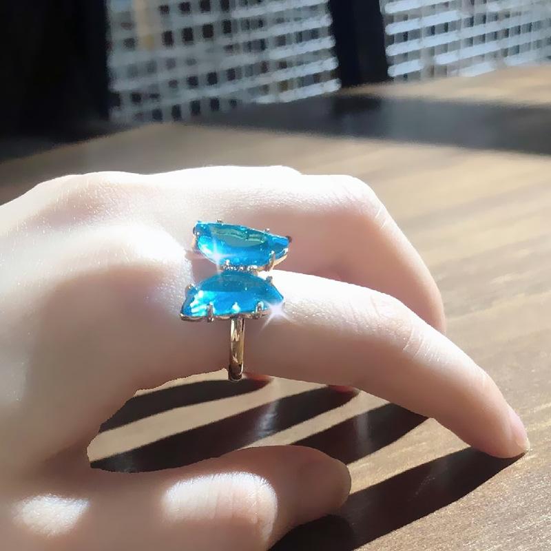 Wedding Rings CANZE Women Crystal Adjustable Ring Butterfly Color Transparent Acrylic-image-704846564