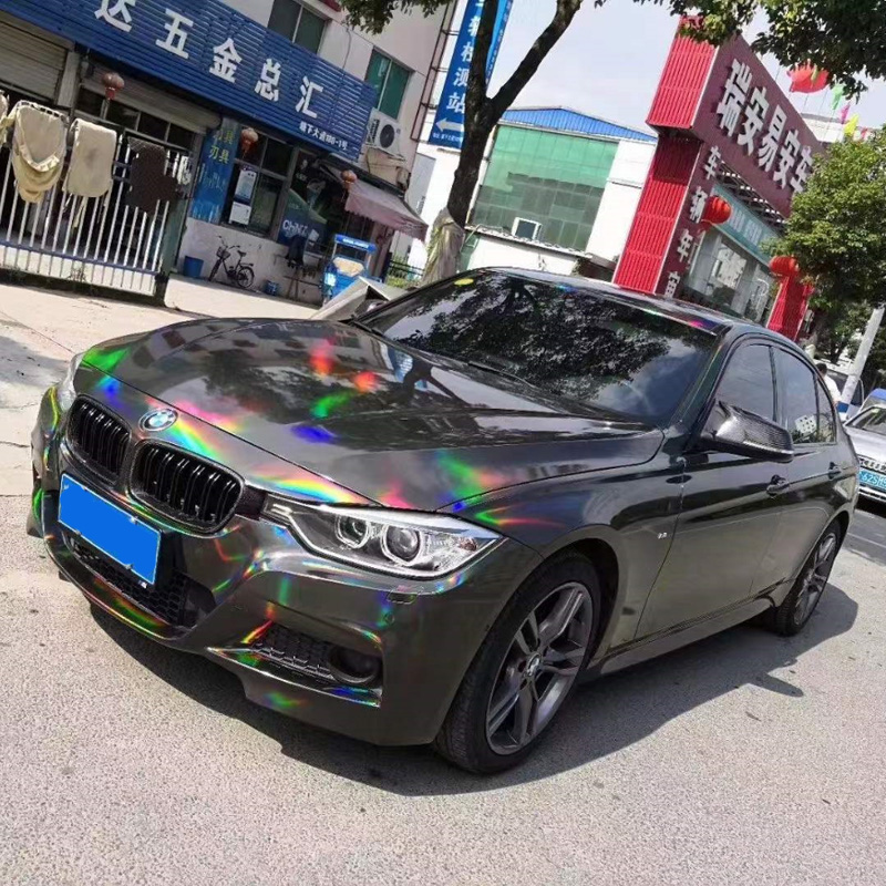 Holographic Laser Black Chrome Vinyl Sheet Car Wrap Film Self Adhesive Sticker DIY Car Wrapping Foil with Air Release-image-745891361