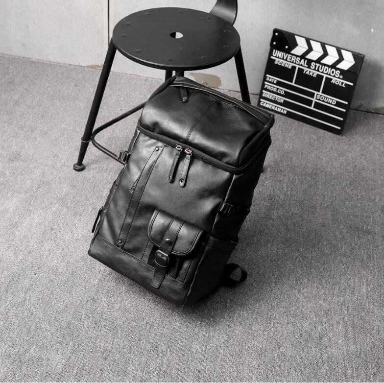 

Factory wholesale men handbag street trend multi-pocket student bags soft and comfortable leather backpack outdoor travel leisure backpacks, Black