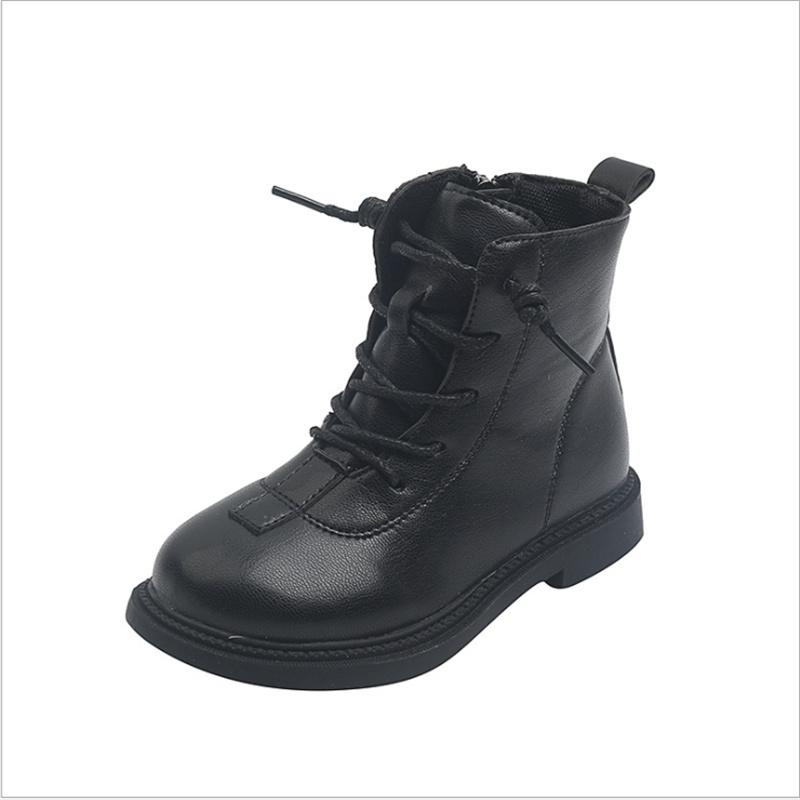 

Boots 2021 Autumn Children Leather Soft Sole Kids Ankle Waterproof Fashion Boys Girls EU 26-36, Black;grey