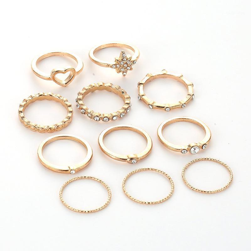 

Band Rings 2 Kinds Creative Starry Bling Crystal Moon Shape Golden Eleven Pcs/set & Eight Midi For Women, Silver