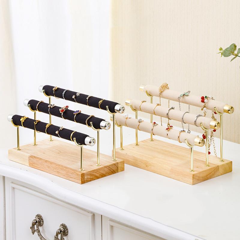 

Jewelry Pouches, Bags Velvet 3 Tiers Ring Holder T-Bar Display Stand For Necklace Bracelets Anklets Organizer Watch Rack, Pink;blue